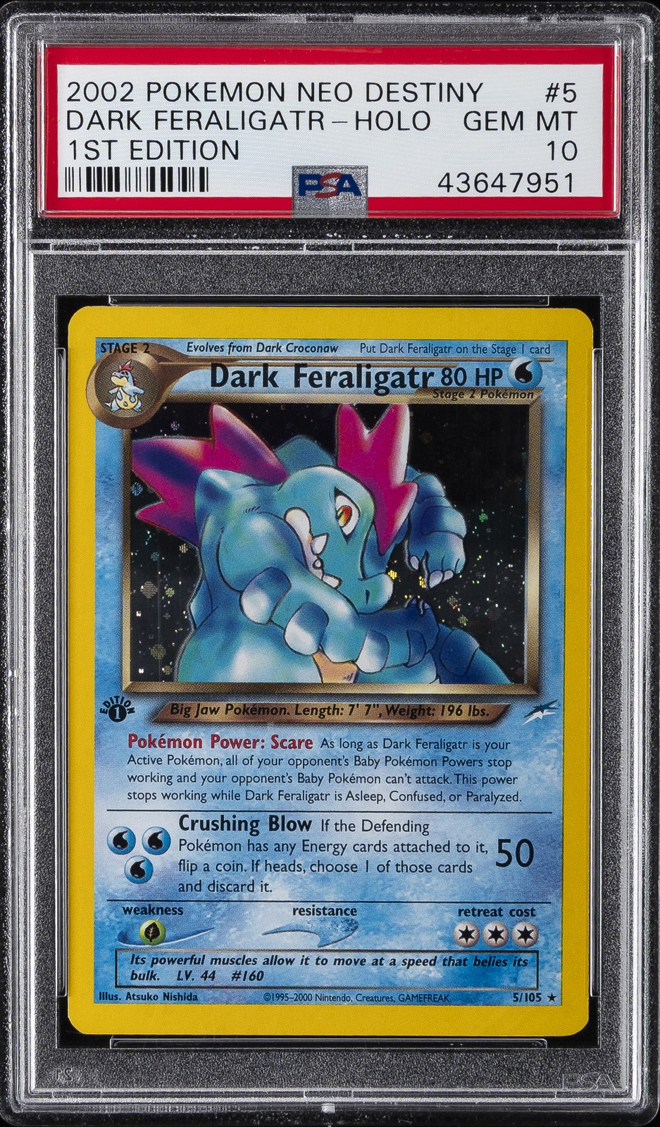 2002 POKEMON NEO DESTINY 1ST ED #5 DARK FERALIGATR-HOLO PSA 10