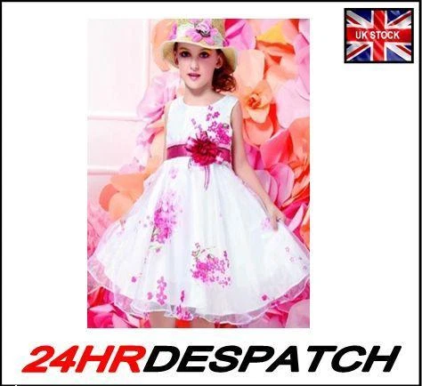 BEAUTIFUL NEW DESIGN PINK WHITE POLYESTER PARTY OCCASION FLOWER DRESS SIZE 12