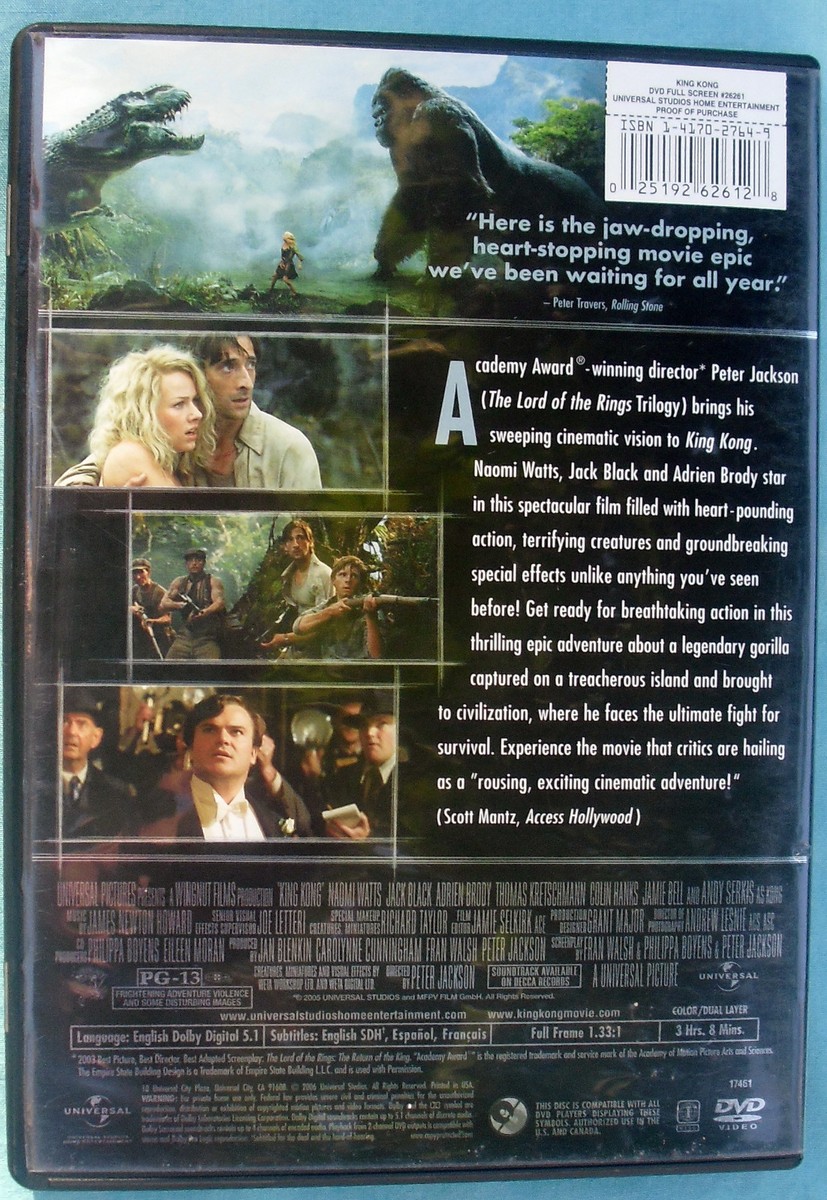 Peter Jackson's KING KONG fullscreen DVD, Naomi Watts, Jack Black