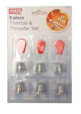 9 STCK. METALL FINGERHÜTE FINGER NÄHEN GRIFF SCHILD NADELSCHUTZ UND EINFÄDLER SET.