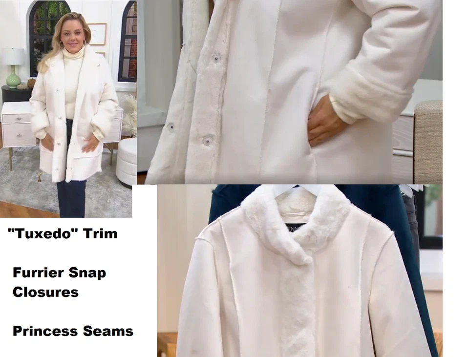 Abrigo Dennis Basso imitación gamuza (exterior) piel sintética (interior) WINTR BLANCO, SM, A556117 Foto 2 de 2