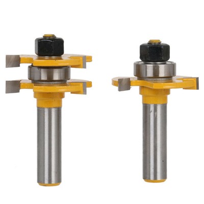 2pcs Tongue & Groove Router Bit 1/2'' Shank T-shape 3-teeth Wood Milling Cutter