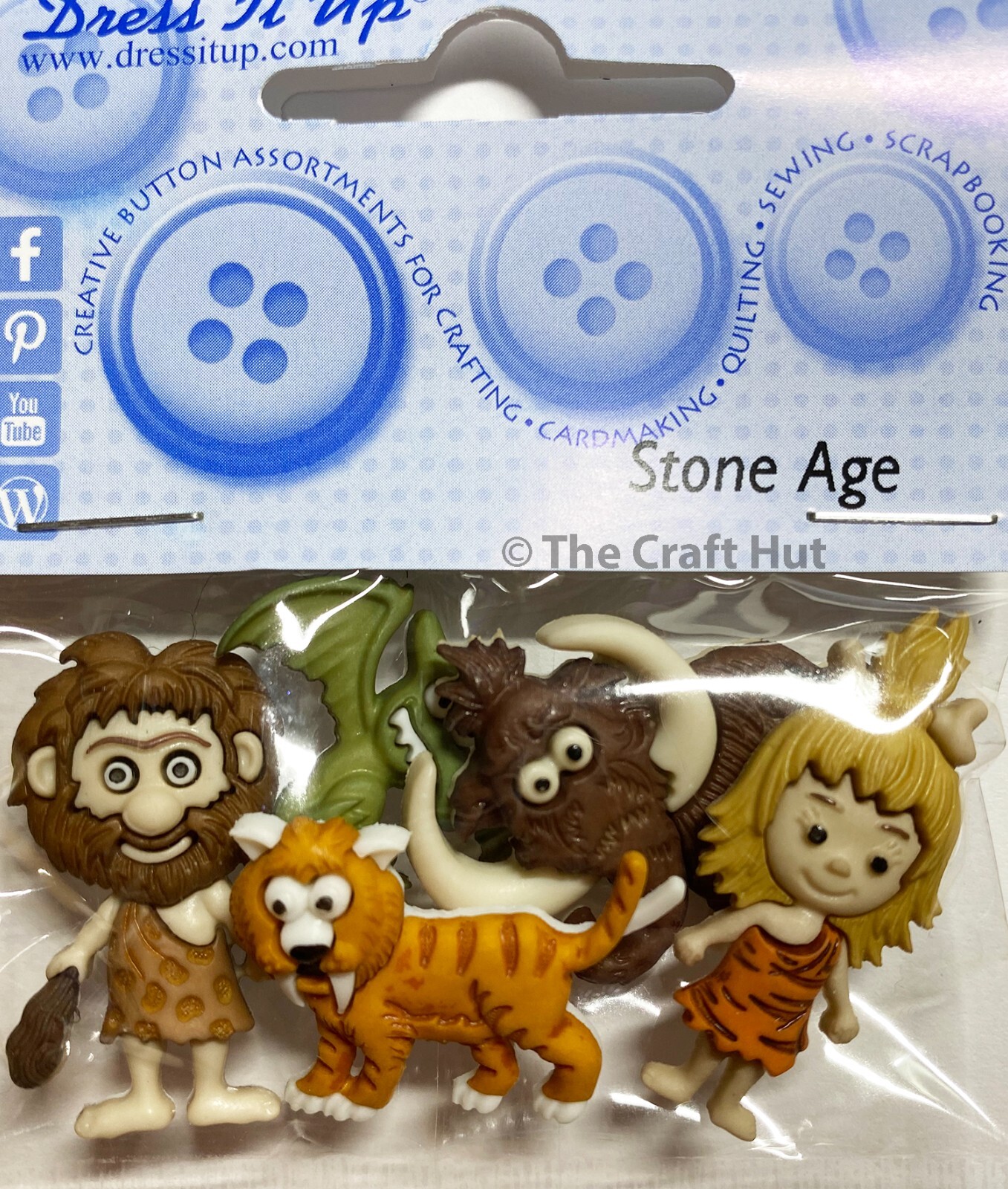 Dress It Up Novelty Shank Buttons Stone Age Cave Man Sewing Craft Fun New