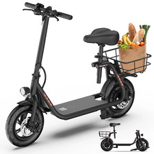 Electric Scooter w/ Seat Carry Basket, 20Miles 15.5Mph, 12" Wheels Foldable LED