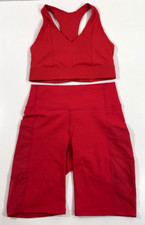 EUC FABLETICS WOMENS POWERHOLD SPORTS BRA AND SHORTS SET IN LIPSTICK RED SMALL
