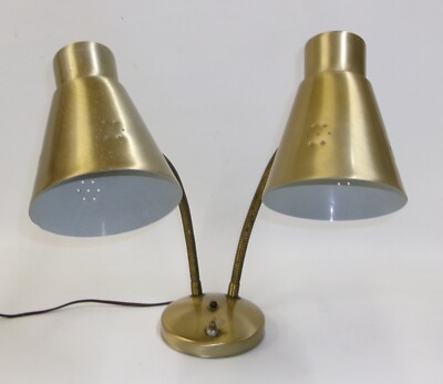 Mid Century Modern MCM Gooseneck Double Desk Lamp Vintage 1960 s Atomic