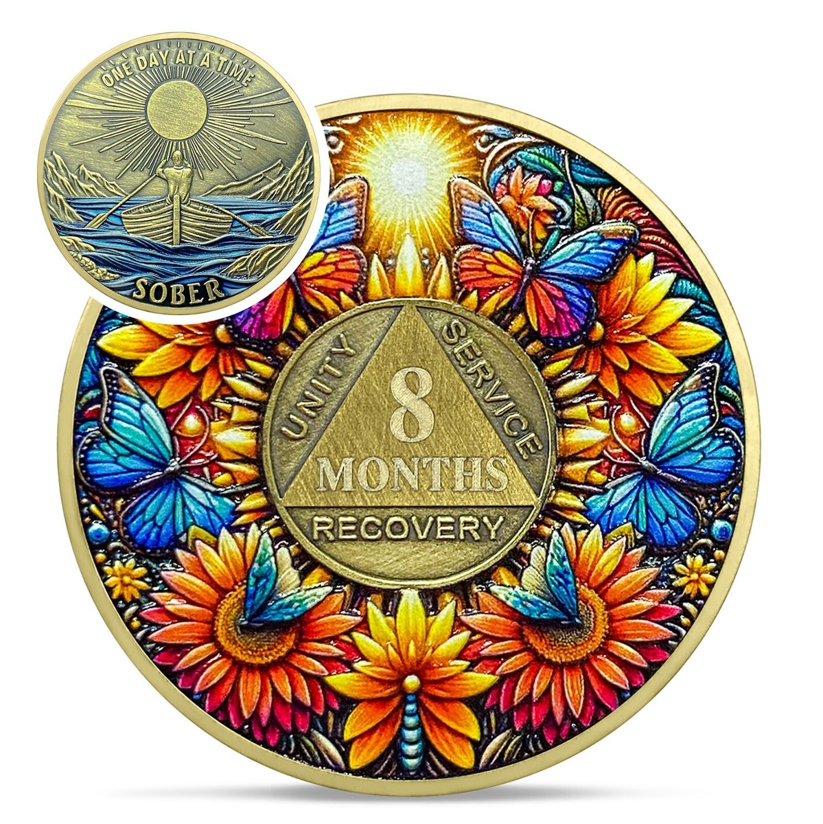 8 Month Sobriety Coin Bronze NA HA AA Chips Medallions Sober Gifts