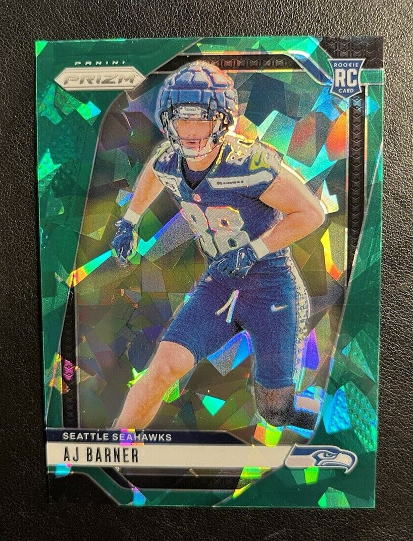 2024 Prizm GREEN CRACKED ICE SSP AJ Barner Rookie Card RC ULTRA RARE