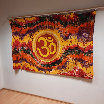 XL Wandbehang OM Tagesdecke Tuch Indien 140 x 210 cm schwarzrot Strandtuch AOUM