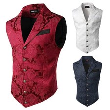 Vintage Red Mens Victorian Suit Jacket Gentleman Vest Steampunk Gothic Waistcoat