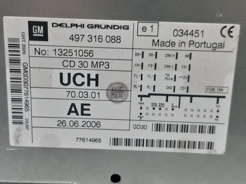 13251056 Sistema Audio/Radio Cd para OPEL ZAFIRA B Cosmo 2007 6443643 - Imagen 2 de 7