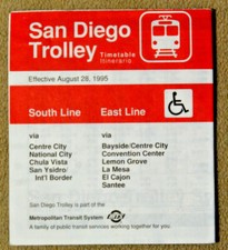 San Diego Trolley Timetable - Red - South Line - East Line - Aug 28, 1995