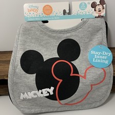 3 Pack Disney Baby Mickey Mouse Infant Cloth Bibs White/Grey Solid/Stripes New