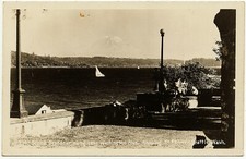 1930 Seattle WA Real Photo Postcard Along Lake Washington Blvd Mt. Rainier RPPC