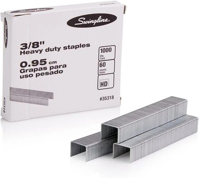 Swingline Staples, Heavy Duty, 3/8'' Length, 60 Sheet Capacity, 100/Strip, 1000/B