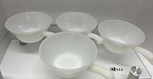 Vtg Anchor Hocking, Fire King French Soup Bowls With Handles Set Of 4 Milk Glass