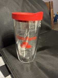 State Farm 16-ounce Tervis Clear Plastic Acrylic Travel Mug Tumbler w/ Red Lid