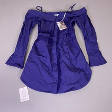 Self-Portrait Navy Off Shoulder Cotton Mini Dress US Size 4 Blue New NWT