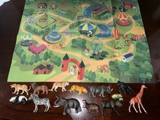 12pcs Safari Animals PVC Action Figures Toy With Large Play Mat For Toddler Kids