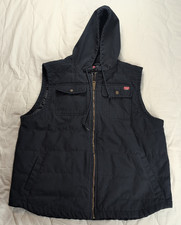 Wrangler NAVY Canvas Lined Hooded Zip Up Vest Size 2XL Logo Heavyweight Quilted