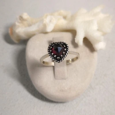 Jugendstil Granat Ring Granatschmuck Herz  Bandring Silber 925/- Antikstil - Bild 1 von 4