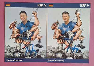 2 verschiedene HSV Autogrammkarten Klaus ''Edu'' Freytag -02/03-Comic-Hamburger SV