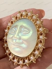 Art Deco Vtg Inspired Sea View SUN MOON FACE Celestial BROOCH Pin Pendant Gold