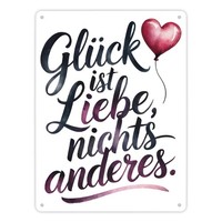 GlüCk Ist Liebe Metallschild XL In 21X28 Cm Herz Luftballon