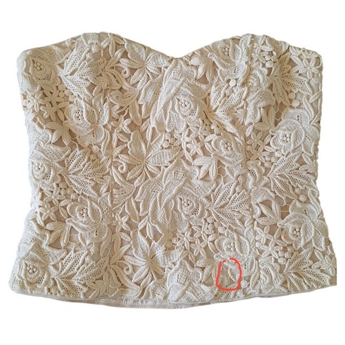 Miguelina ivory floral lace strapless corset bustier top size M