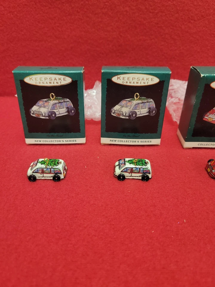 4 adornos de coche miniatura Hallmark On the Road 2, #1 1993, #3 1995, #5 1997 nuevos Foto 2 de 4