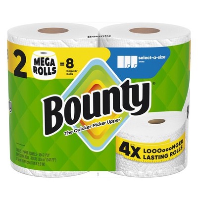 Bounty Select-A-Size Paper Towels, White, 2 Mega 164 Sheet(Pack of 2), White