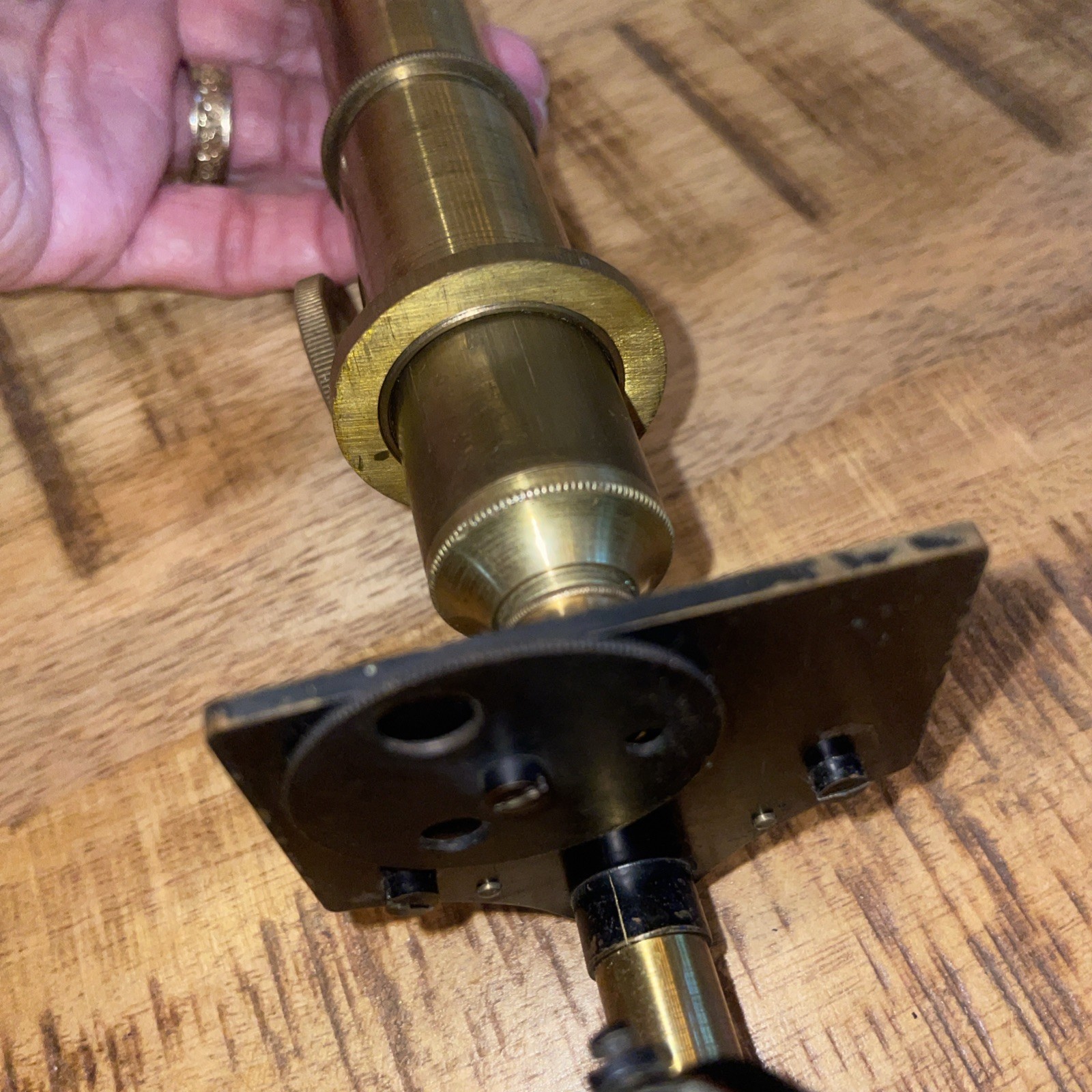 Antique Brass Microscope With Wooden Case & Slides READ