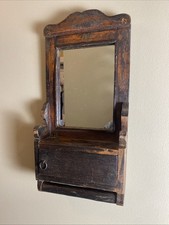 Antique Wood Wall Shaving Mirror w Drawer Primitive Barber Shelf 1800’s