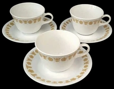 Corelle Livingware By Corning BUTTERFLY GOLD Set of 3 Cups and 3 Saucers