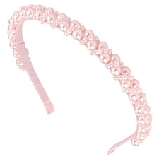 Pink Pearl Headbands for Women Girls, Cute Beads Headband with Faux Pearl for We