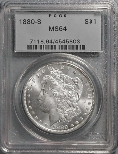 1880-S Morgan Silver Dollar. PCGS Certified MS 64/San Francisco Mint/Beautiful