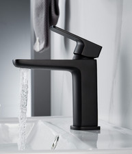 Matt Black Basin Tap Bathroom Mono Mixer Round Modern Faucet + Waste