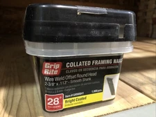 Grip-Rite 2-3/8” x .113 Angled Strip Framing Nails 28 deg Smooth Shank 1000 pk