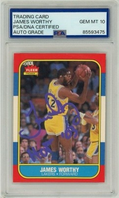 James Worthy Signed 1986 Fleer Trading Card #131 w/ ''HOF 03'' PSA GEM MT 10 AUTO