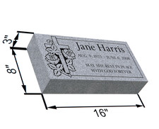 16 8 3" Gray Granite Grave Marker   Custom Engraved Flat Headstone with Cross