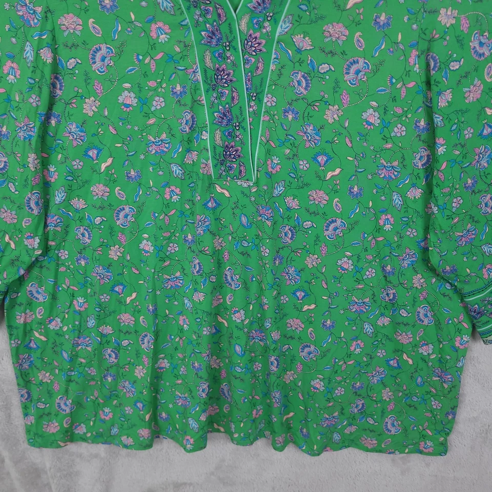 J Jill Wearever Kelly Verde Top Túnica Hoja Mujer 4X Cuello Dividido Elastizado Boho Foto 2 de 4