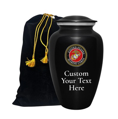 United State Marine Corps Black Cremation Funeral Memorial Ashes Urn with Bag