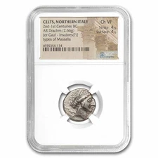 Celts, Northern Italy AR Drachm (2nd-1st Century BC) Ch VF NGC