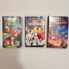 Lot Of 3 Disney Classics Black Diamond VHS Fox and Hound 101 Dalmations Aladdin