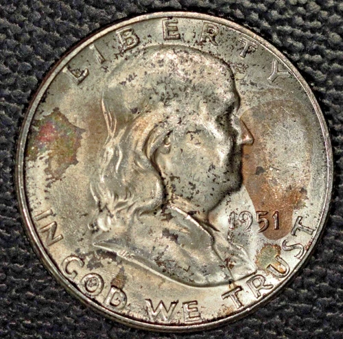 1951-S Franklin Half Dollar, BU+, Toned