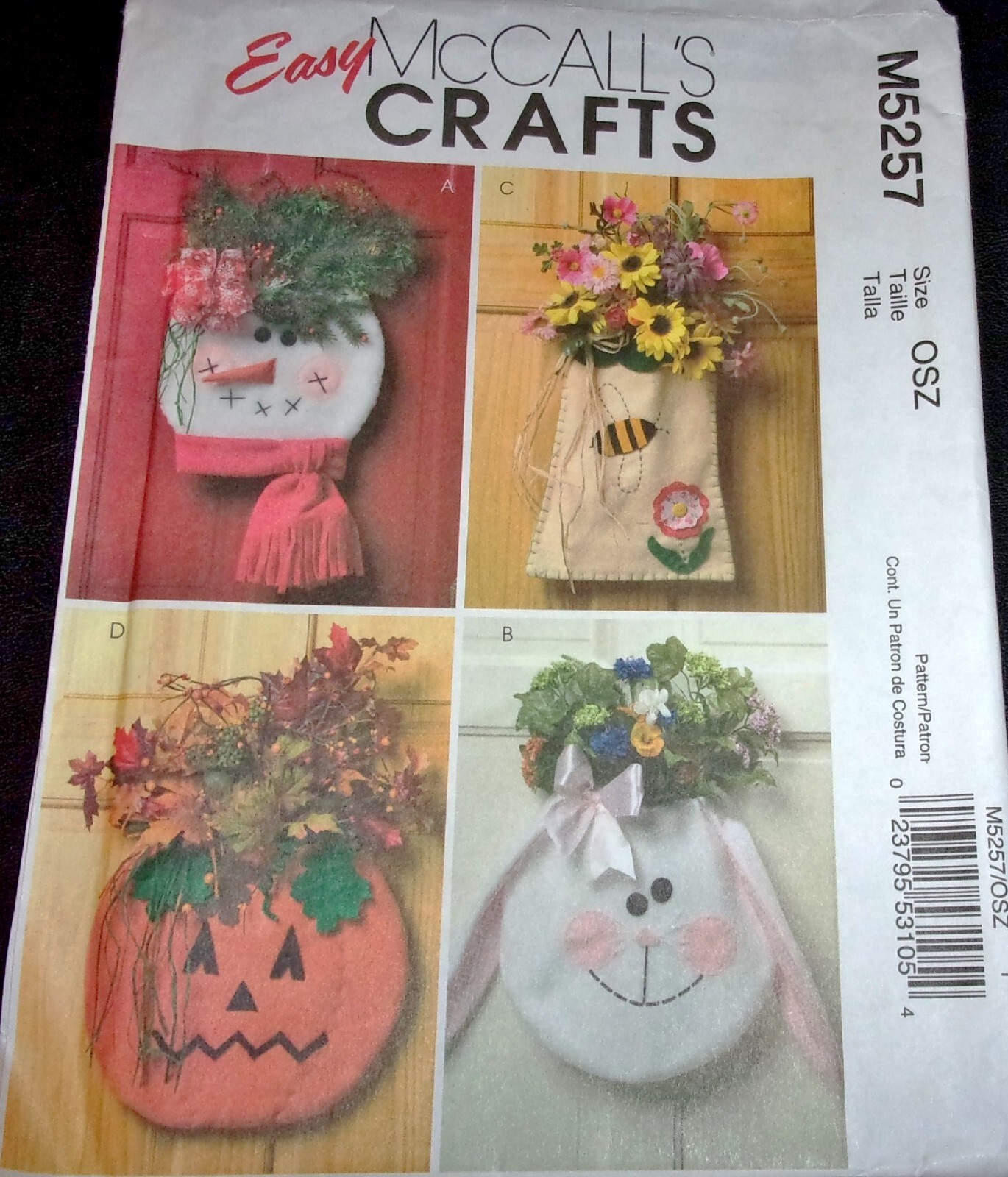 McCall's Pattern M5257 Holiday Door Decor Bunny Flowers Pumpkin Snowman Uncut