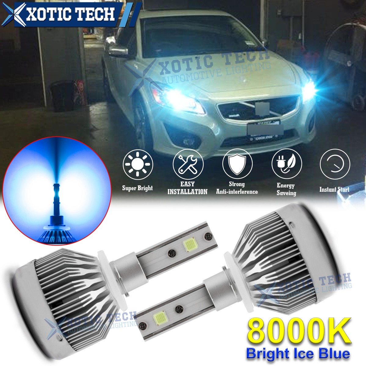8000k Ice Blue Bright 880 881 LED Headlight Hi/Lo Dual Beam Bulbs