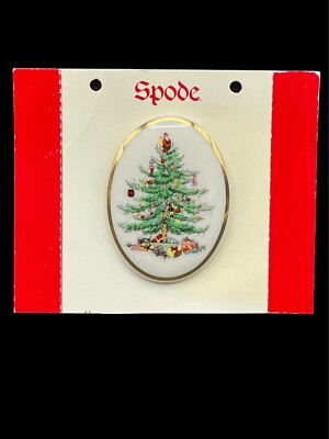 Spode Pin Spode “Cheer Pins” Porcelain Christmas Tree Brooch Pin Santa Gold Trim ...