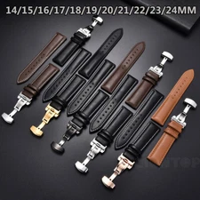 Genuine Leather Watch Band Bracelet Strap Replacement Deployment Clasp Buckle