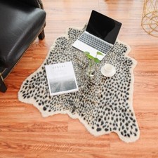 Faux Fur Leopard Print Cow Hide Animal Rug Leather Floor Mat Carpet 37.4 x 39.4"